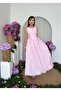 Women's Pink Midi Dress Lace-Up Gathered Buttoned Sleeveless Poplin - 6
