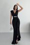 Women's Stoned Scuba Diving Fabric Double Breasted Collar Skirt Flounce Evening Dress Graduation Wedding Dress - 3