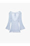 U Neck Spanish Long Sleeve Back Detailed Transparent Lace Mini Beach Dress - 2