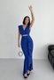 Women's Stoned Scuba Diving Fabric Double Breasted Collar Skirt Flounce Evening Dress Graduation Wedding Dress - 3