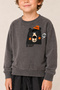 Boy's Teddy Bear Printed Two-Thread Brushed Sweatshirt Jogger Top and Bottom Set - 4
