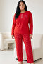 Red Patterned Embroidered Cotton Lycra Large Size Oversized Knitted Pajama Set26240885 - 2