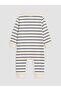 Ecru Crew Neck Striped Baby Boy 2 Thread Jumpsuit - 2