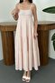 Women's Pink Thin Strap Gipeli Striped Layered Maxi Muslin Summer Dress - 4