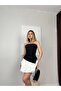 Women's Black Strapless Asymmetrical Cut Fitted Woven Blouse with Gathered Detail - 2