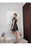 Women's Black Polka Dot Square Neck Balloon Sleeve Gathered Flounce Mini Dress - 3