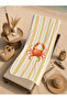 Retro Yellow Striped Crab Figured Summer Patterned 70X150 Beach Towel - Cotton Bath Towel