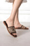 Trama Brown Tulle Embroidered Beaded Women's Slippers - 4