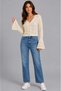 Women's V-Neck Openwork Knitwear Cardigan - Spanish Sleeve Crop Knit Jacket - 4