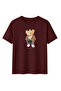 Women's Burgundy Jacket Teddy Bear Printed 100% Cotton Comfortable Fit T-Shirt - 2