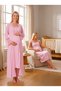 New Season Pink Lace Detailed Buttoned Design Wide Strap 100% Cotton Maternity Nightgown Set - 8