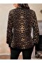 Women's Long Sleeve V-Neck Patterned Single Jersey Blouse - 5