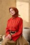 Thin Cotton Soft Scarf Olive-Tile-Oxide Brown Patterned Breathable Tok Duruşlu 90X90 - 2