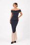Madonna Collar Draped Gathered Detailed Fish Cut Long Evening Dress - Indigo - 4