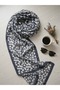 Black Ecru Leaf Patterned Women's Shawl Minimal Botanical Pattern Daily Shawl - 2