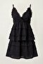 Black Double-Breasted Collar Flared Skirt Adjustable Strap Cotton Woven Top and Bottom Set 60-43 50-65 - 2