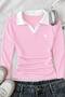 Soul Polo Collar Embroidered Gathered Long Sleeve Blouse
