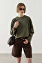 Basic Long Sleeve T-Shirt with Front Stitching Khaki - 6