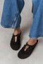 Arem Brown Inner-Outer Leather Suede Bow Detail Flat Sole Women's Slippers