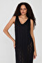 Women's Ecru V-Neck Lightly Textured Summer Strap Knit Dress - 3