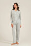 Green Striped Buttoned Cotton Modal Women's Pajama Set - 2