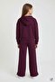 Burgundy Girls' Embossed Sweatshirt with Snap Detail Wide Leg 2-Piece Tracksuit Set 24765 - 5