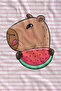 Pink Striped Capybara and Watermelon Patterned 70X150 Beach Towel - Cotton Bath Towel - 2