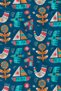 Navy Blue Colored Tropical Sea Motif Patterned 70X150 Beach Towel - Digital Printed Fade-Resistant Bath Towel - 2