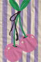 Lilac White Striped Large Cherry Patterned 70X150 Beach Towel - Cotton Bath Towel - 2