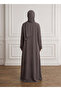 Charcoal Taupe Beaded Lace Crepe Abaya - 4