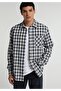 Regular Fit Shirt Neck Checked Men's Navy Blue Long Sleeve Shirt
