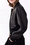 Bomber Coated Pilot Zippered Double-Pocket Ribbed Black Leather Jacket - 5