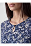 Peak New Season Navy Blue Crew Neck Patterned Blouse - 3