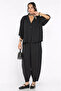 Navy Blue Perry Women's Short Sleeve Oversize Blouse Carrot Pants Two-Piece Set - 3