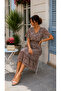 Timeless Elegance – Leopard Print V-Neck Midi Single Jersey Dress with Elastic Waist - 5