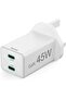 201948 UK Fast Charger, USB-C, PD/Qualcomm®/GaN, Mini-Charger, 45 W, White