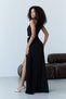 Black Halter Neck Draped Buckle Detailed Slit Evening Dress - 6