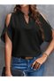 Women's Stand Collar Off-The-Shoulder V-Neck Loose Blouse - 2