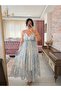 Snake-Printed Backless Strappy Maxi Chiffon Dress - 3