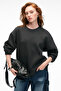 Esme Women's Oversize Round Neck Anthracite Sweatshirt with Cuffs on the Sleeves and Hem - 4