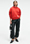 Clarie women's organic cotton oversize kangaroo pocket hooded red sweatshirt - 6