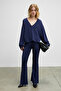 Semeus women's soft and flexible fabric wide leg navy blue tracksuit bottoms - 2
