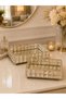 2-Piece Metal Tray with Crystal Stone Detail Decorative Presentation Tray Rectangular Gold and Silver