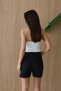 Women's Black Jean Shorts High Waist Straight Cut Bermuda with Pockets - 6