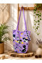 Korean Style Cute Bucket Bag with Lilac Cat Pattern Shoulder Bag and Handbag - 2