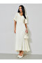 White Short Sleeve Button Detail Shirt Maxi Dress