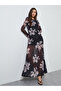 Black Floral print Long Sleeves A-Line Maxi Dress