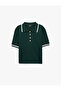 Striped Contrast Short Sleeve Buttoned Polo Collar Knit Sweater - 5