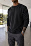Men's Relax Fit Comfortable Cut 100% Cotton Soft Textured 3 Thread Fleece Crew Neck Black Sweatshirt