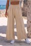 Beige Pocketed Mesh Detailed Elastic Waist Wide Leg Casual Cotton Woven Trousers 90 63 - 3